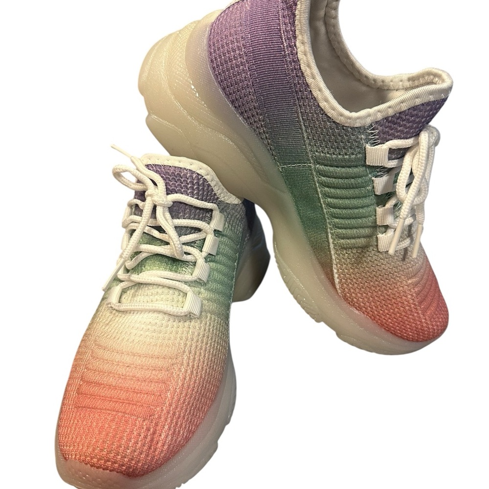 WANTED Fiesta Women Pastel Gradient Rainbow Athletic Sneakers Shoes Sz 6.5